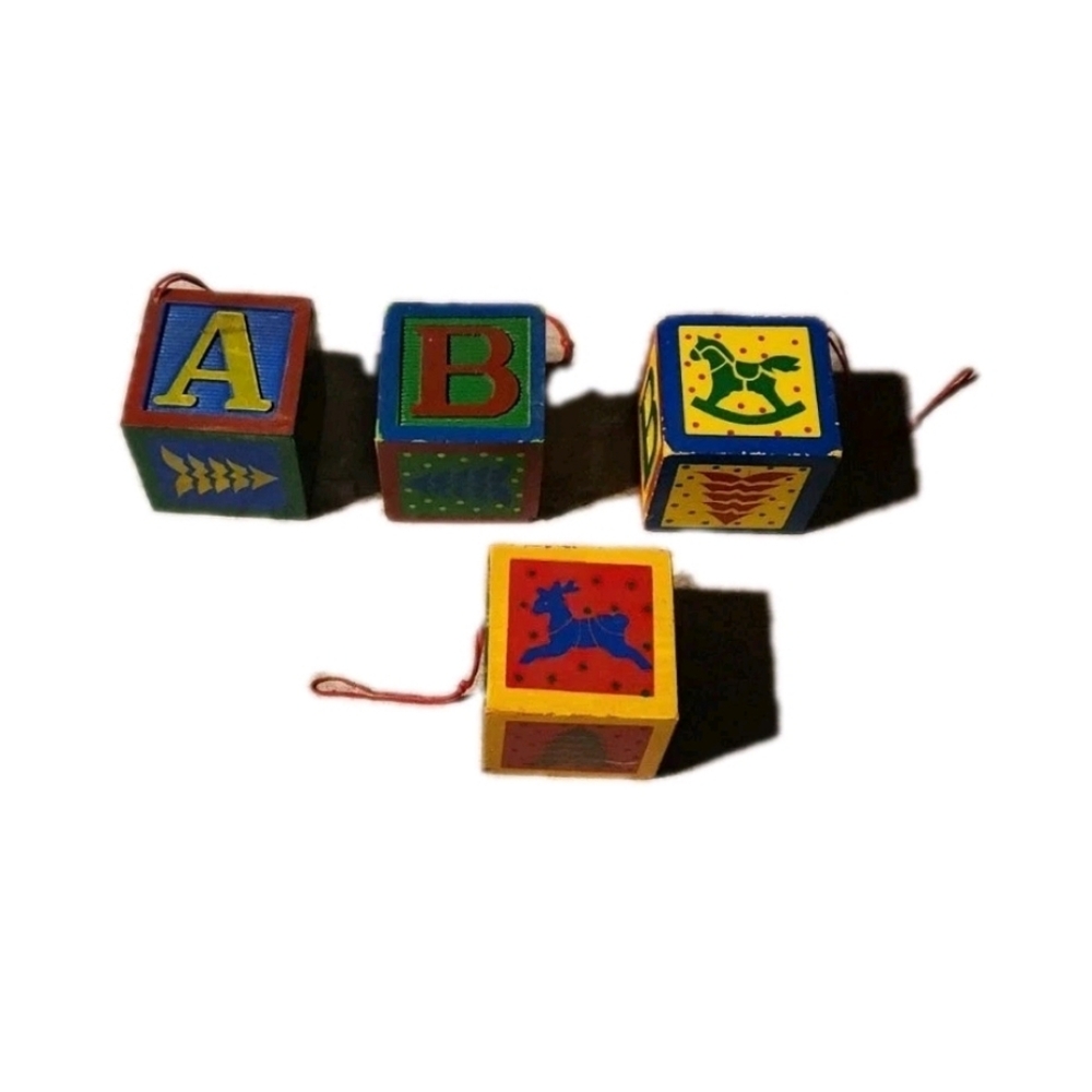 Vintage 4 Pack Block Ortaments Alphabet Traditional Christmas Classic Horse